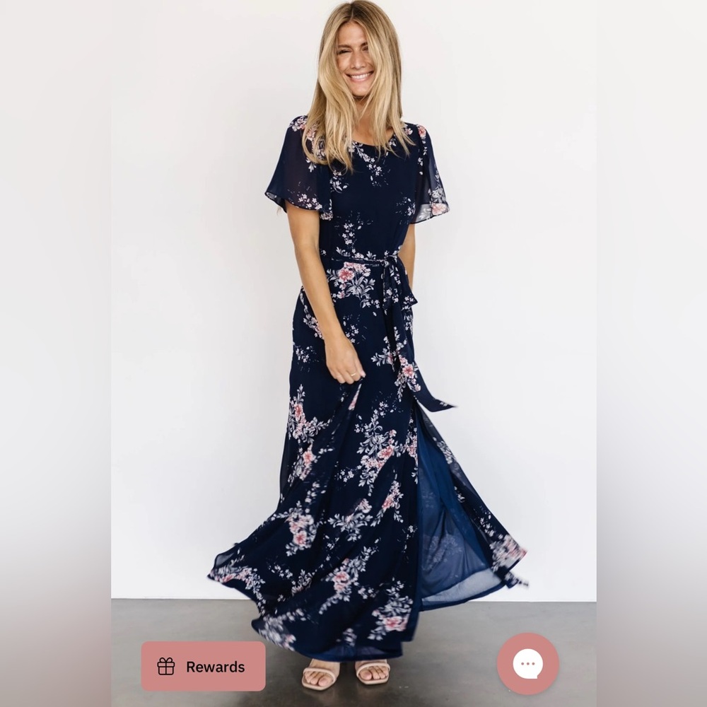 Baltic Born Naomi Short Sleeve Navy Floral Maxi Dress